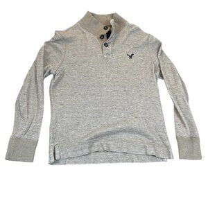 American Eagle Outfitters Men's Sweater M/M Gray Button Collar Long Sleeve Pullo